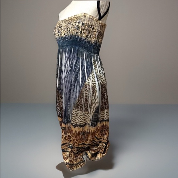 Cache strapless Animal Print Dress size M sequin smocked maxi leopard - Picture 3 of 11